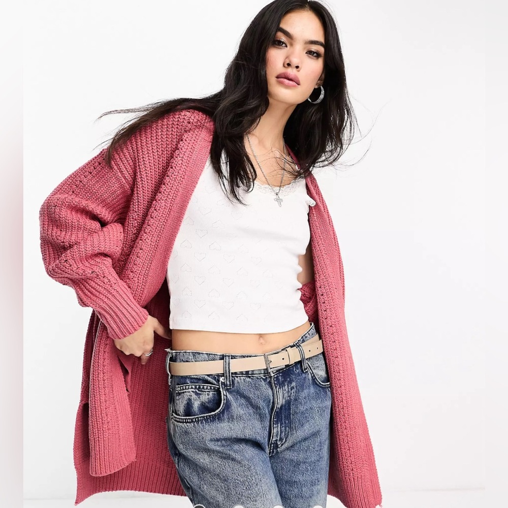 Free People Nightingale Oversized Pink Cardigan